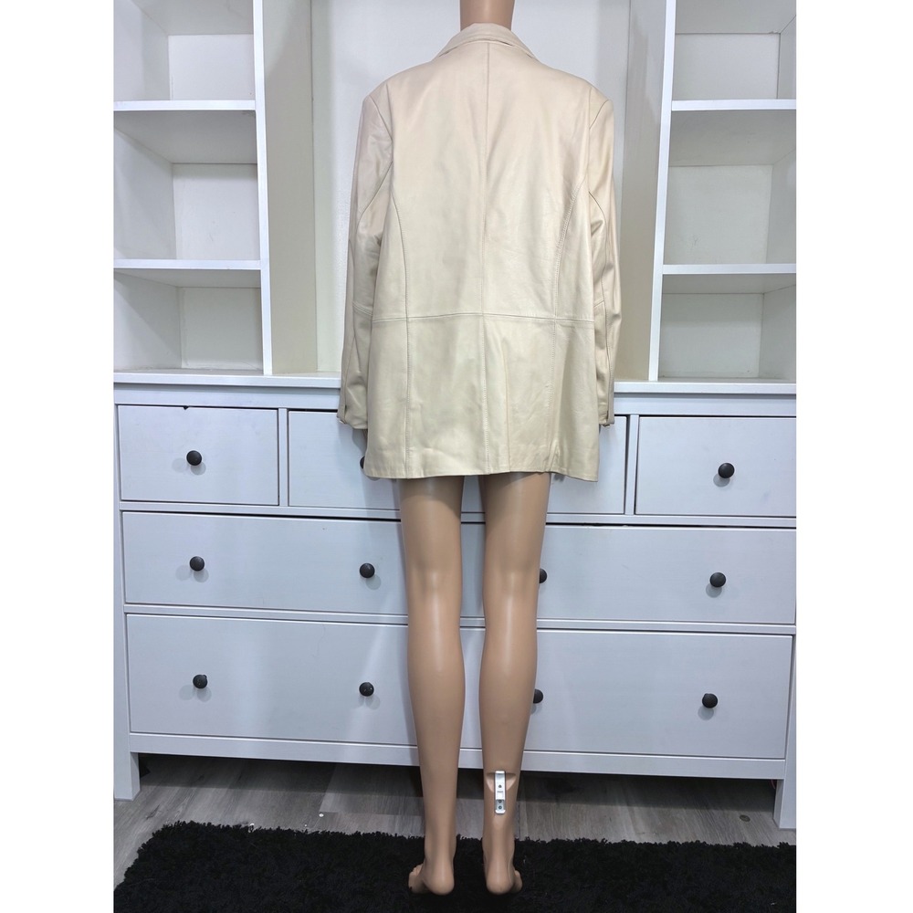Pamela McCoy Cream Beige Genuine Leather Blazer Jacket Size L 3 Button Lined - Picture 3 of 14
